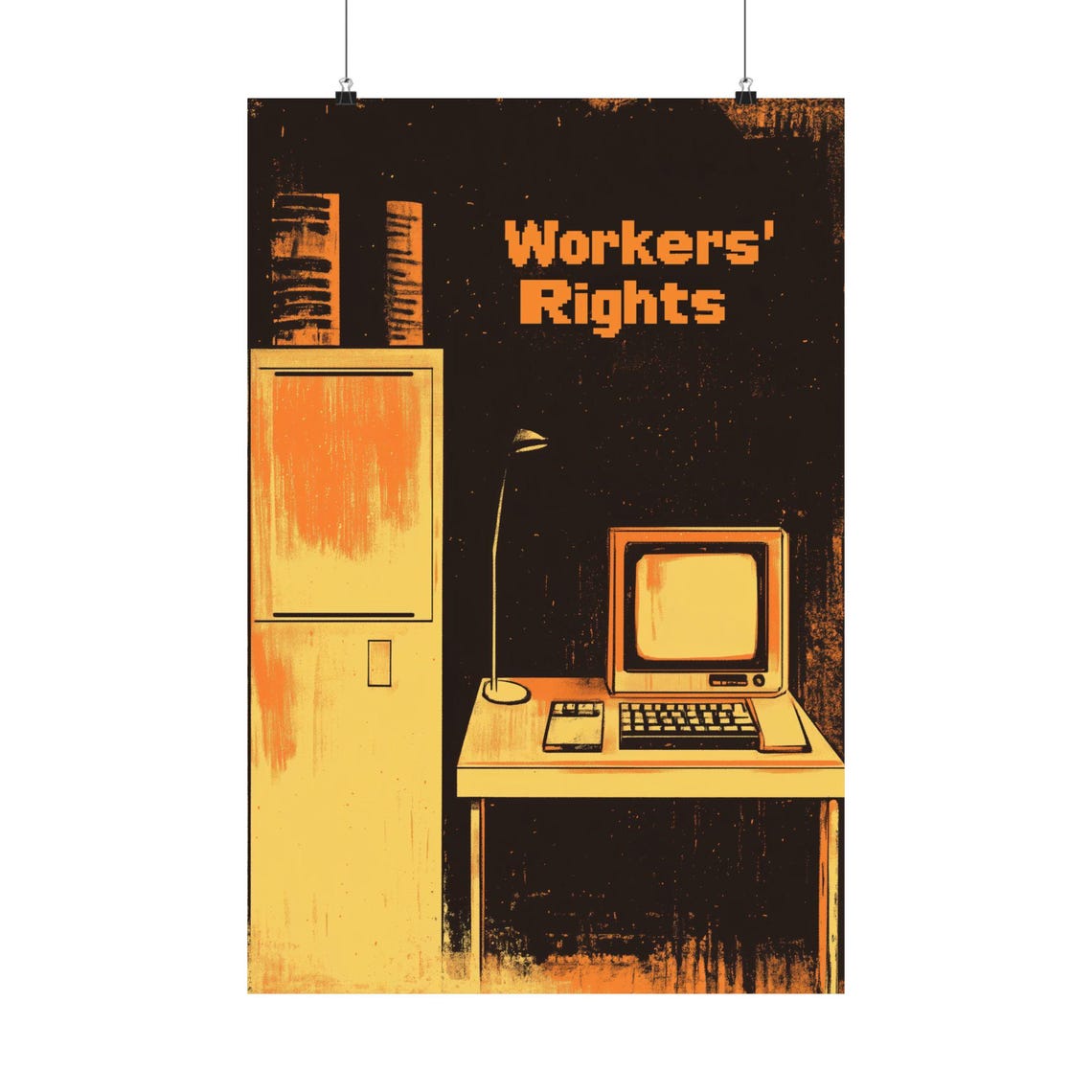 Workers Rights 8 Bit Pixel Art Retro Computer Desk Protest Poster