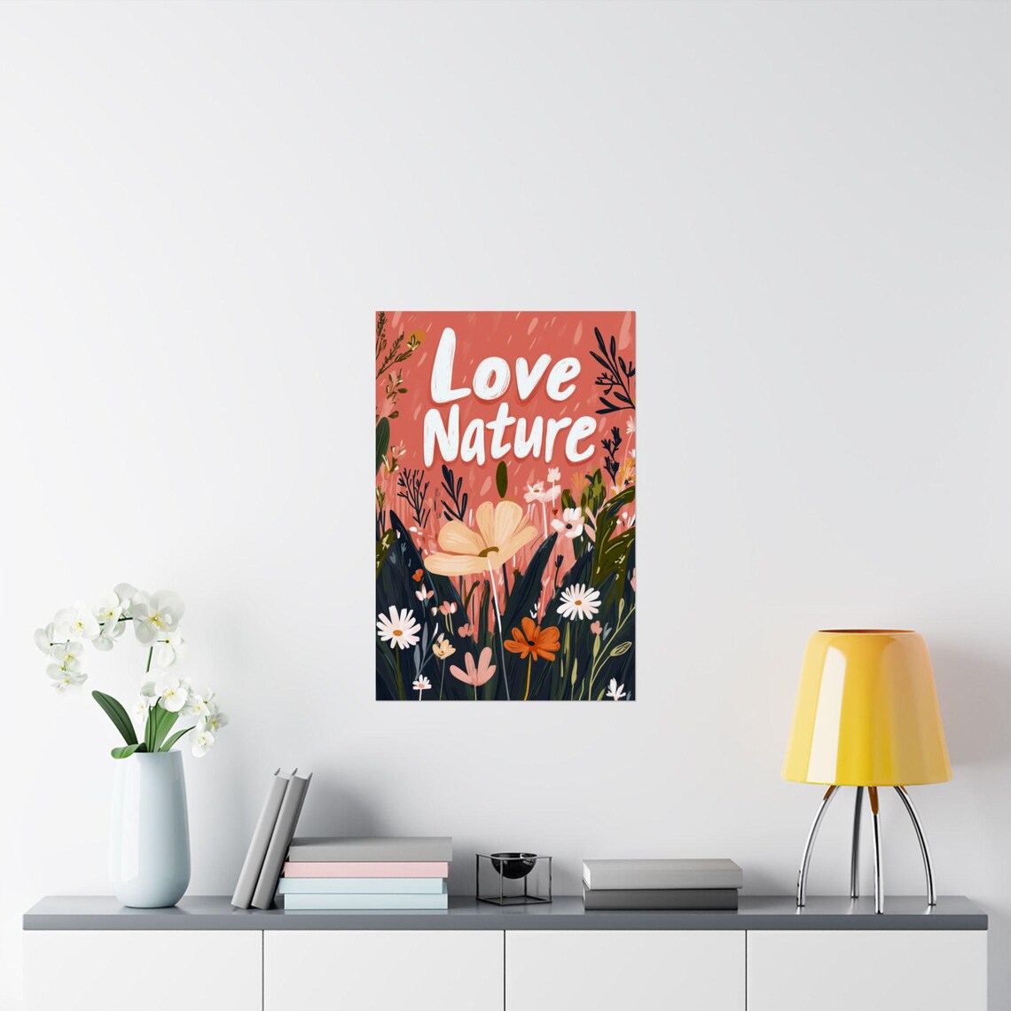 Love Nature Wildflower Daisy Meadow Coral Botanical Art Poster - Image 2