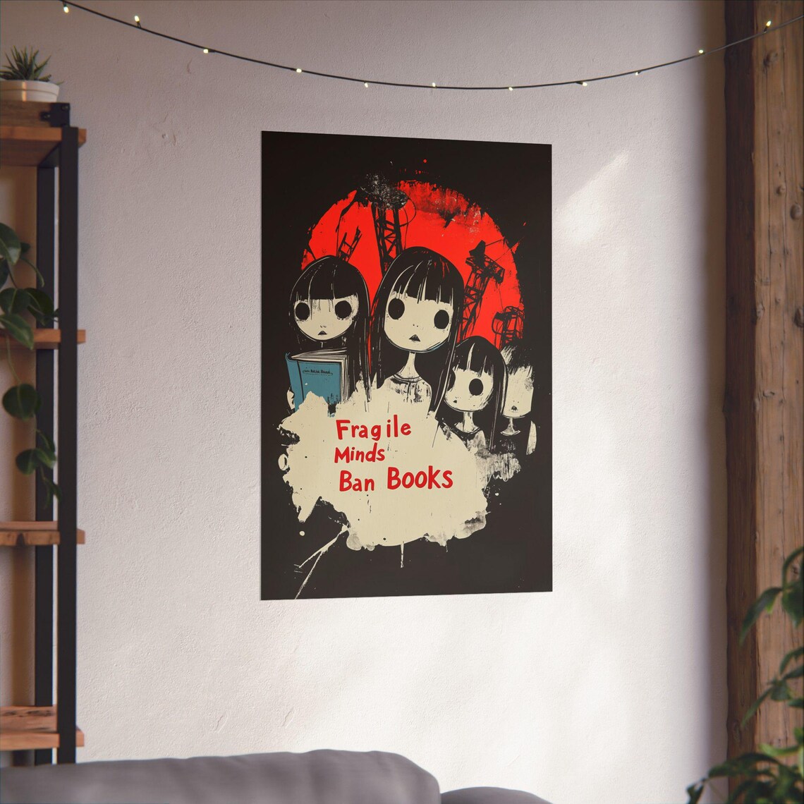 Fragile Minds Ban Books Dark Gothic Girls Red Moon Art Poster - Image 3