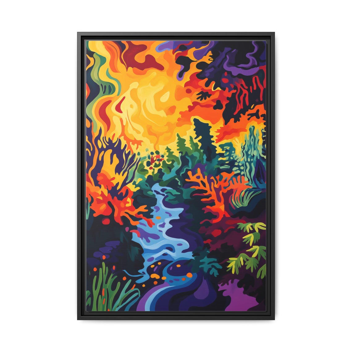 Psychedelic Forest Creek Blazing Orange Sky Abstract Nature Print - Image 4