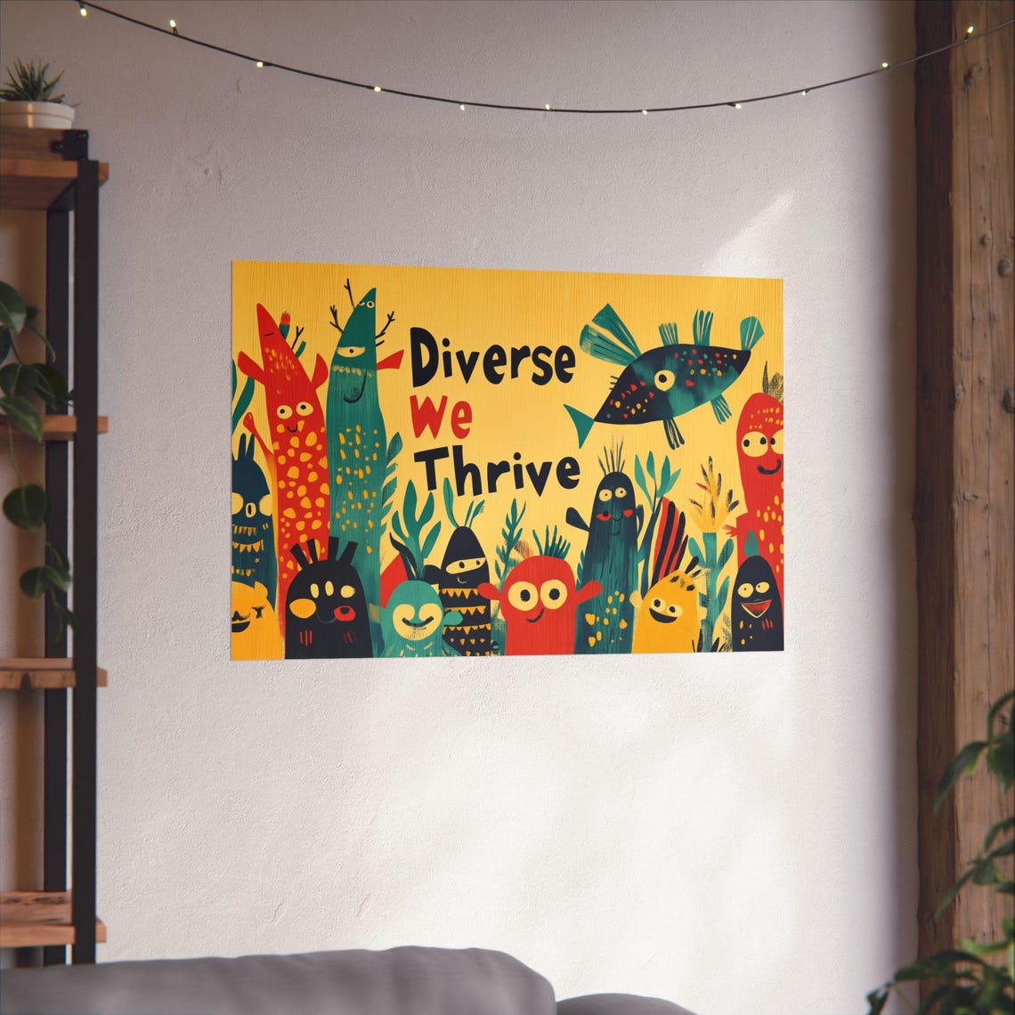 Diverse We Thrive Poster Wall Art Cute Creatures Celebrate Diversity Cultures And People Poster For Home Office Or Dorm Decor - Image 3