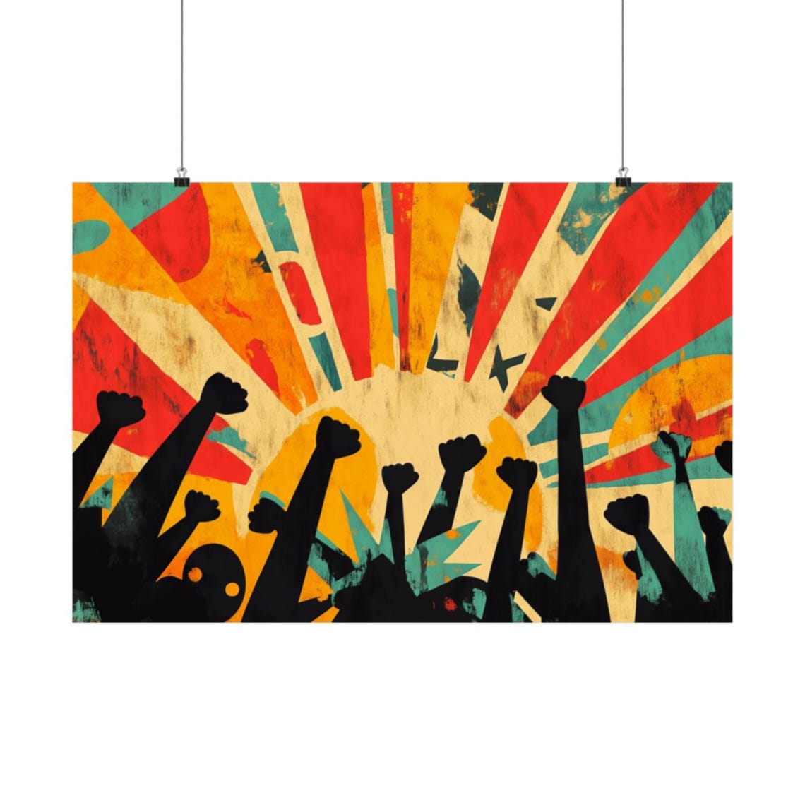 Raised Fists Sunburst Protest Power Unity Statement Art Poster