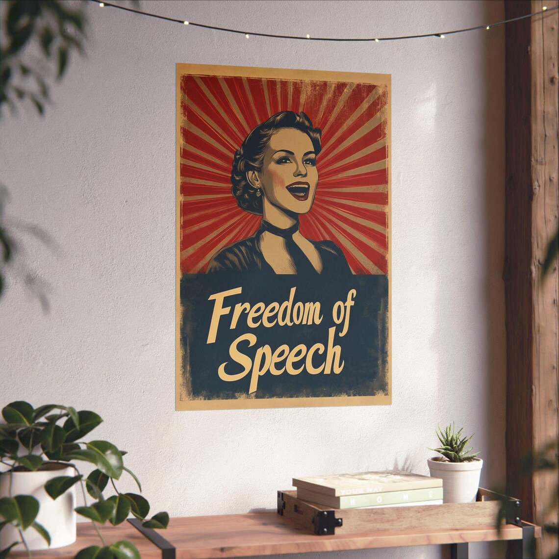 Freedom of Speech Retro Propaganda Sunburst Woman Art Poster - Image 4