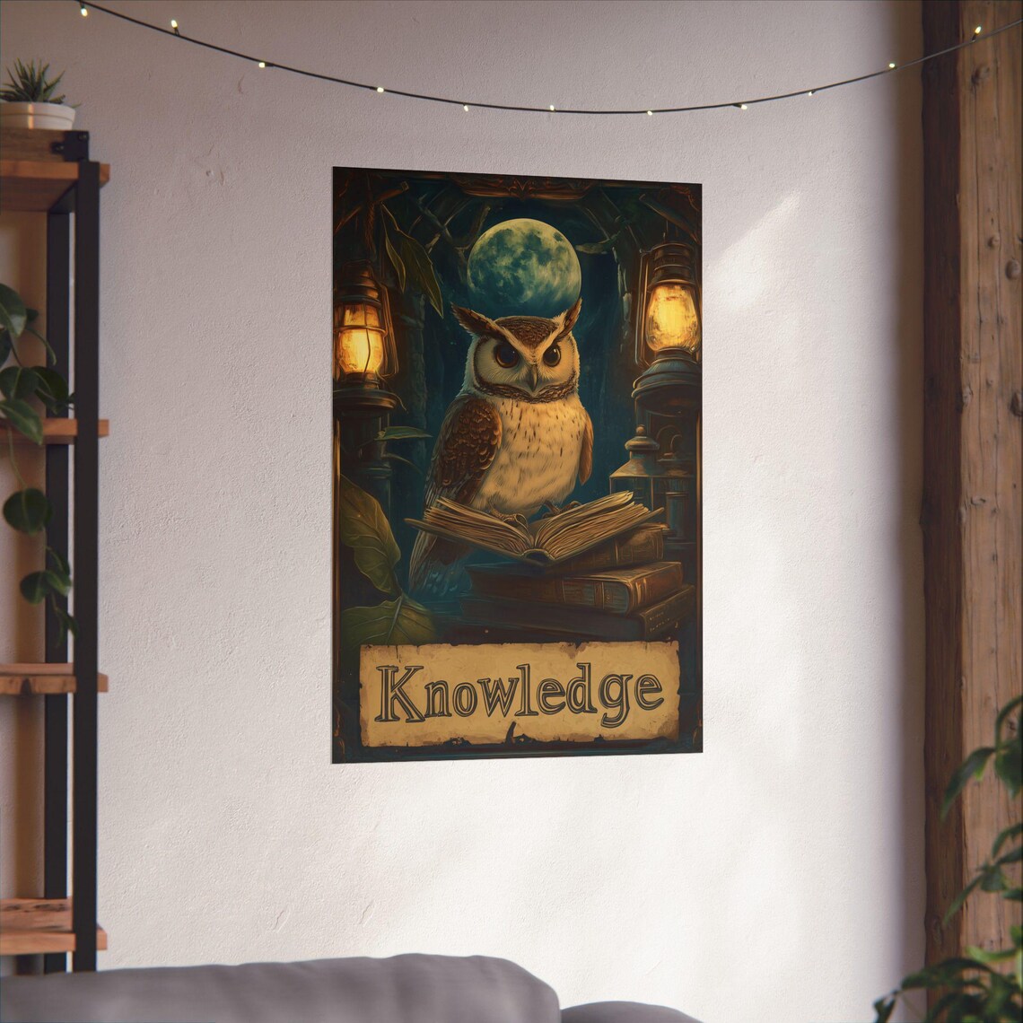 Knowledge Owl Books Moonlit Night Library Vintage Art Poster - Image 2