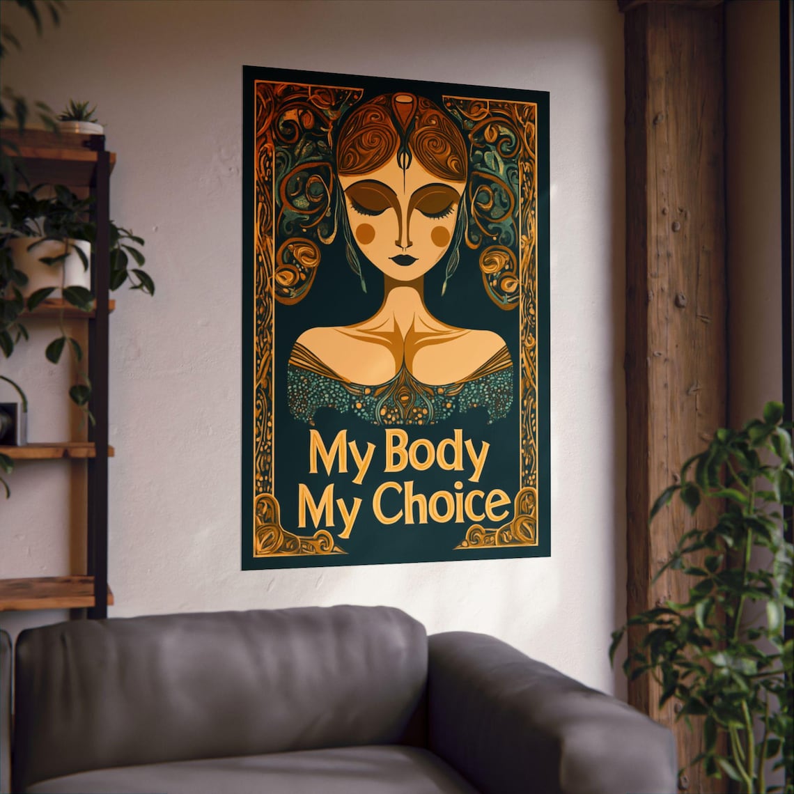 My Body My Choice Art Nouveau Woman Golden Ornate Feminist Poster - Image 3