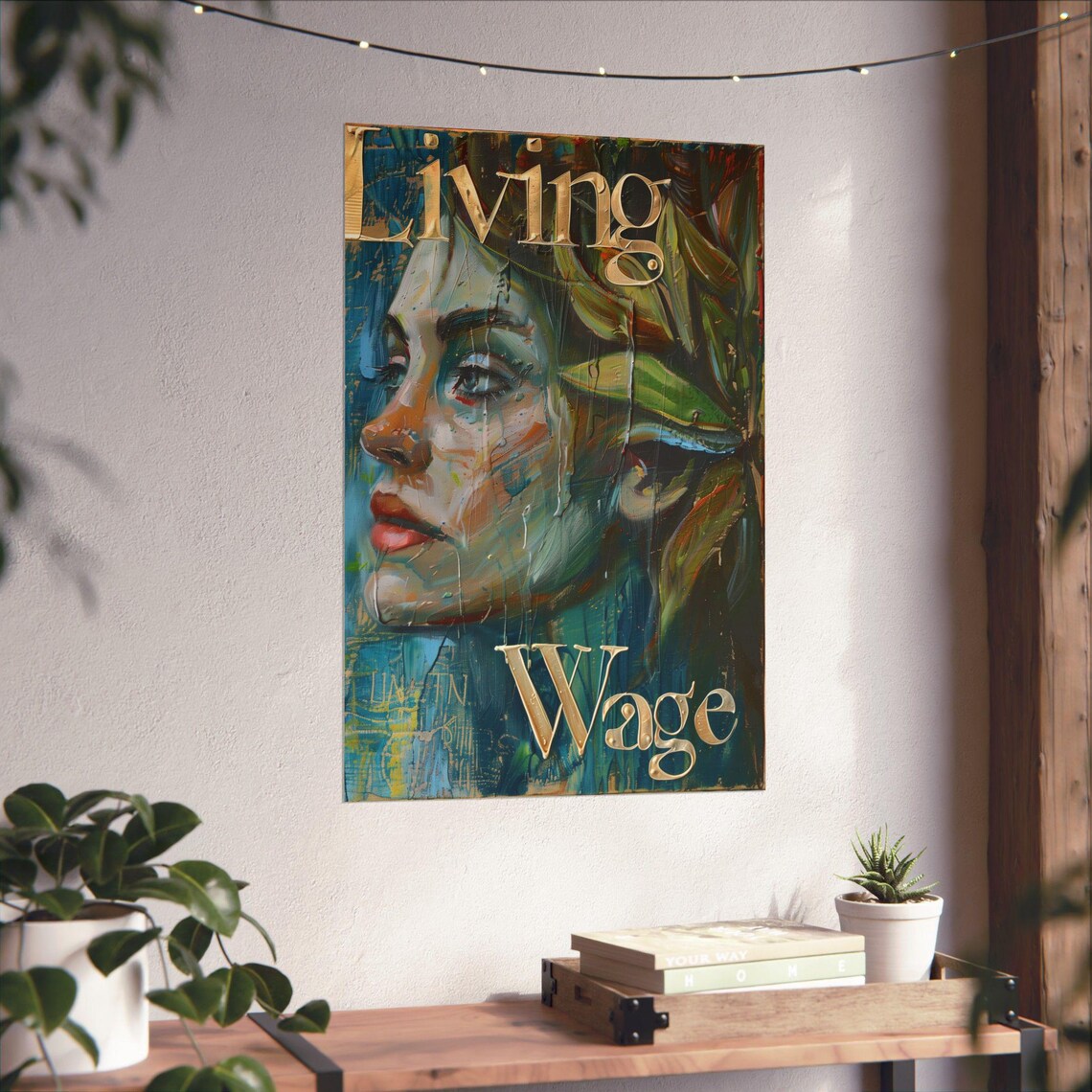 Living Wage Painted Woman Portrait Labor Rights Message Poster - Image 4