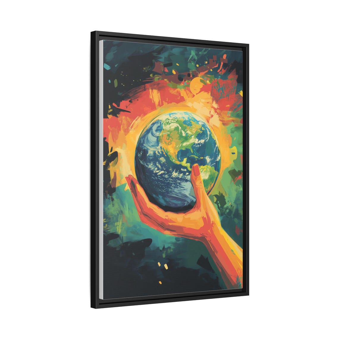 Hand Holding Planet Earth Vibrant Environmental Cosmic Art Print - Image 3