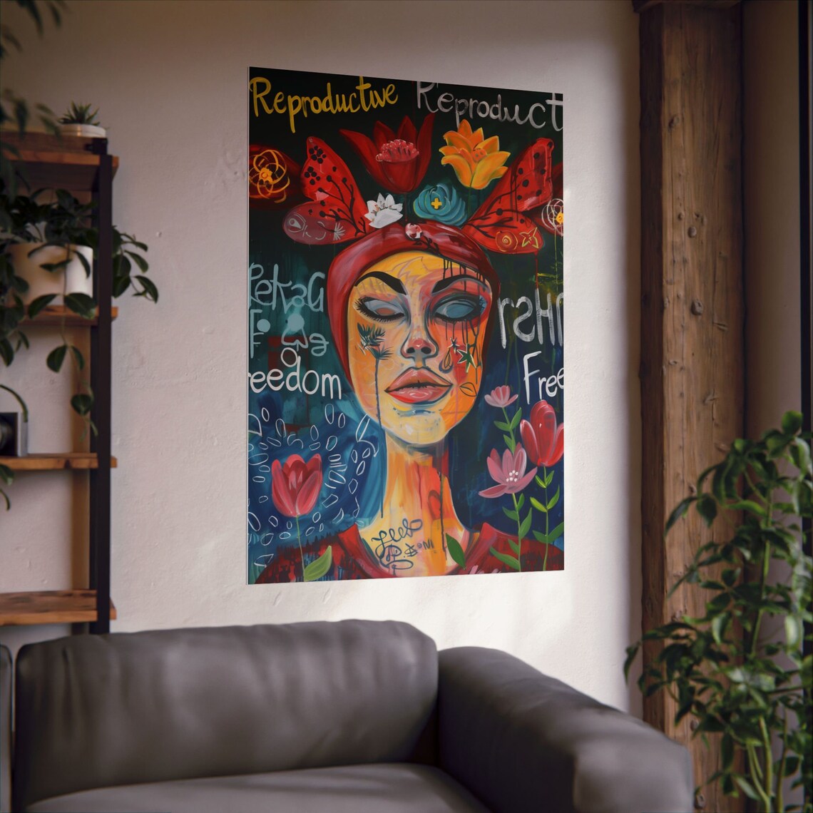 Reproductive Freedom Floral Woman Portrait Feminist Statement Poster - Image 2