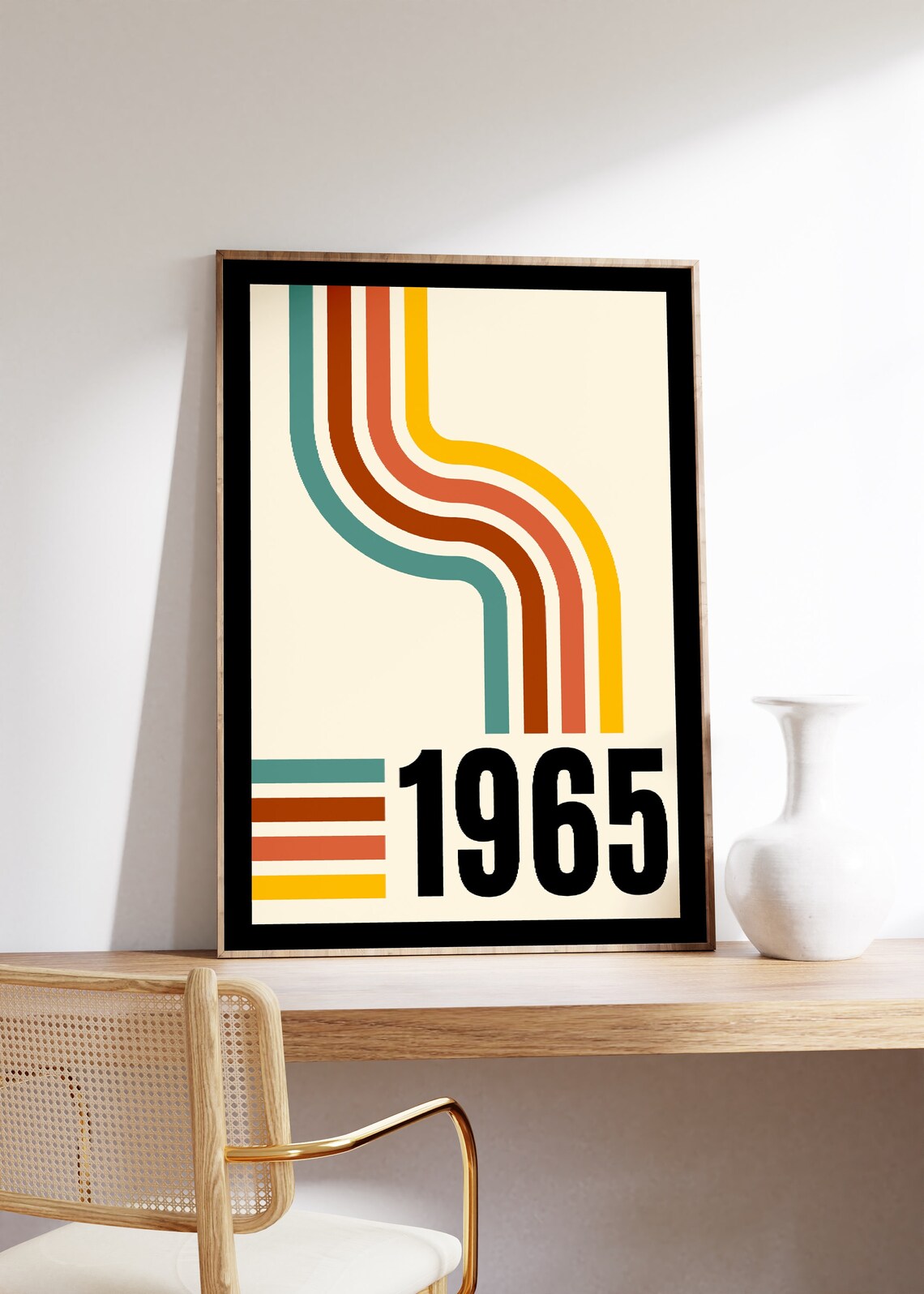 Personalized Retro Year Number With Groovy Rainbow Lines Wall Art - Image 3