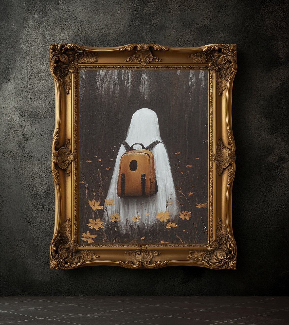 Ghost With Backpack Walking Through Dark Forest Halloween Poster - Image 3