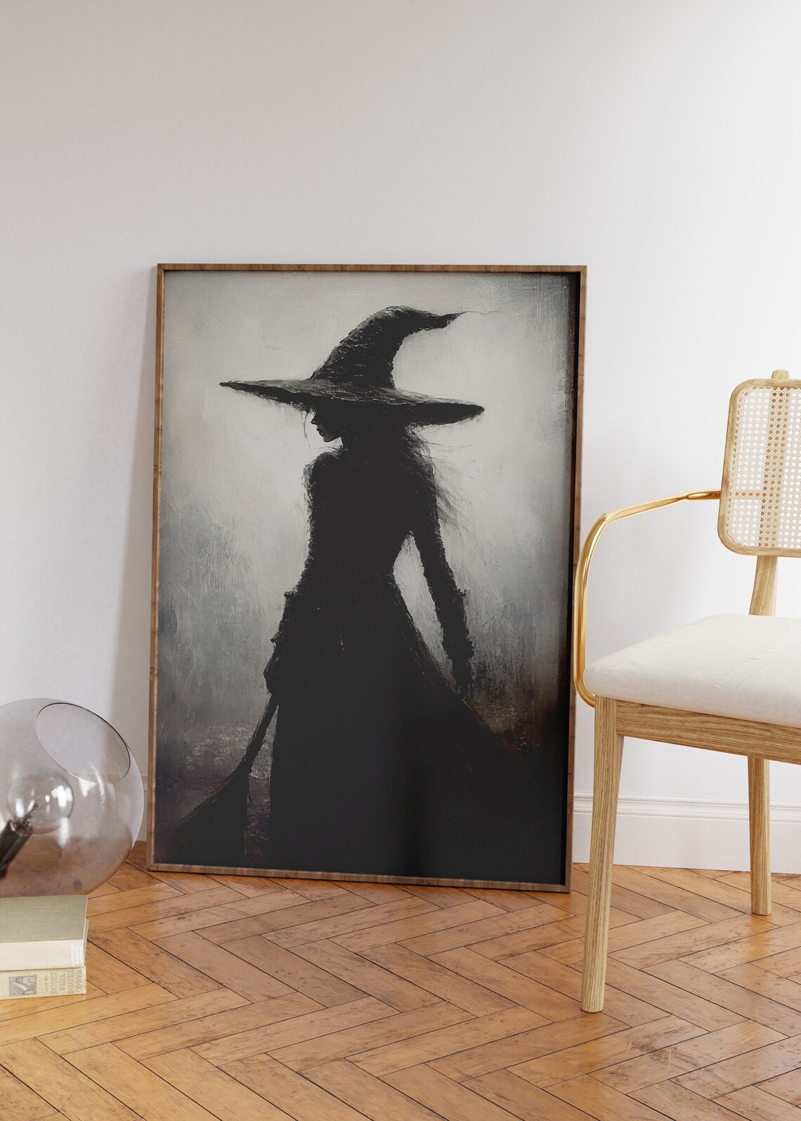 Witch in Black Silhouette With Broom Standing in the Mist Poster - Image 3