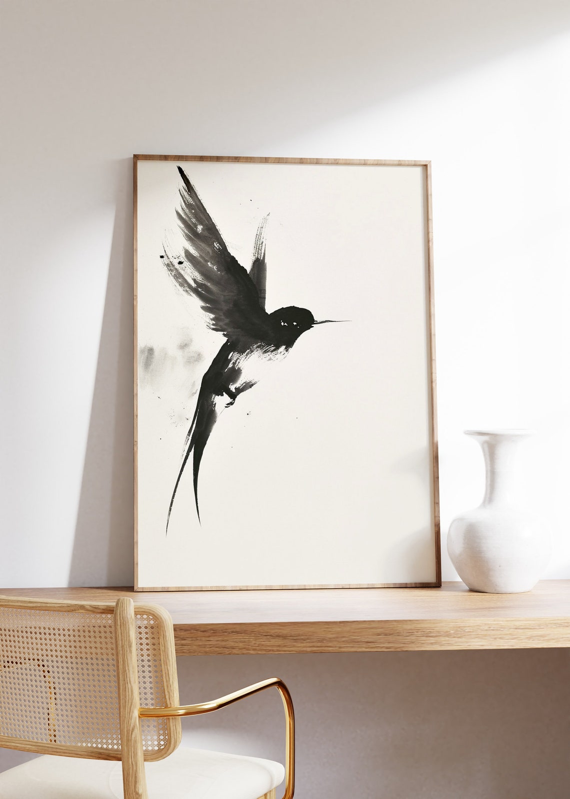 Watercolor Ink Swallow, Minimalist Bird Poster - Image 2