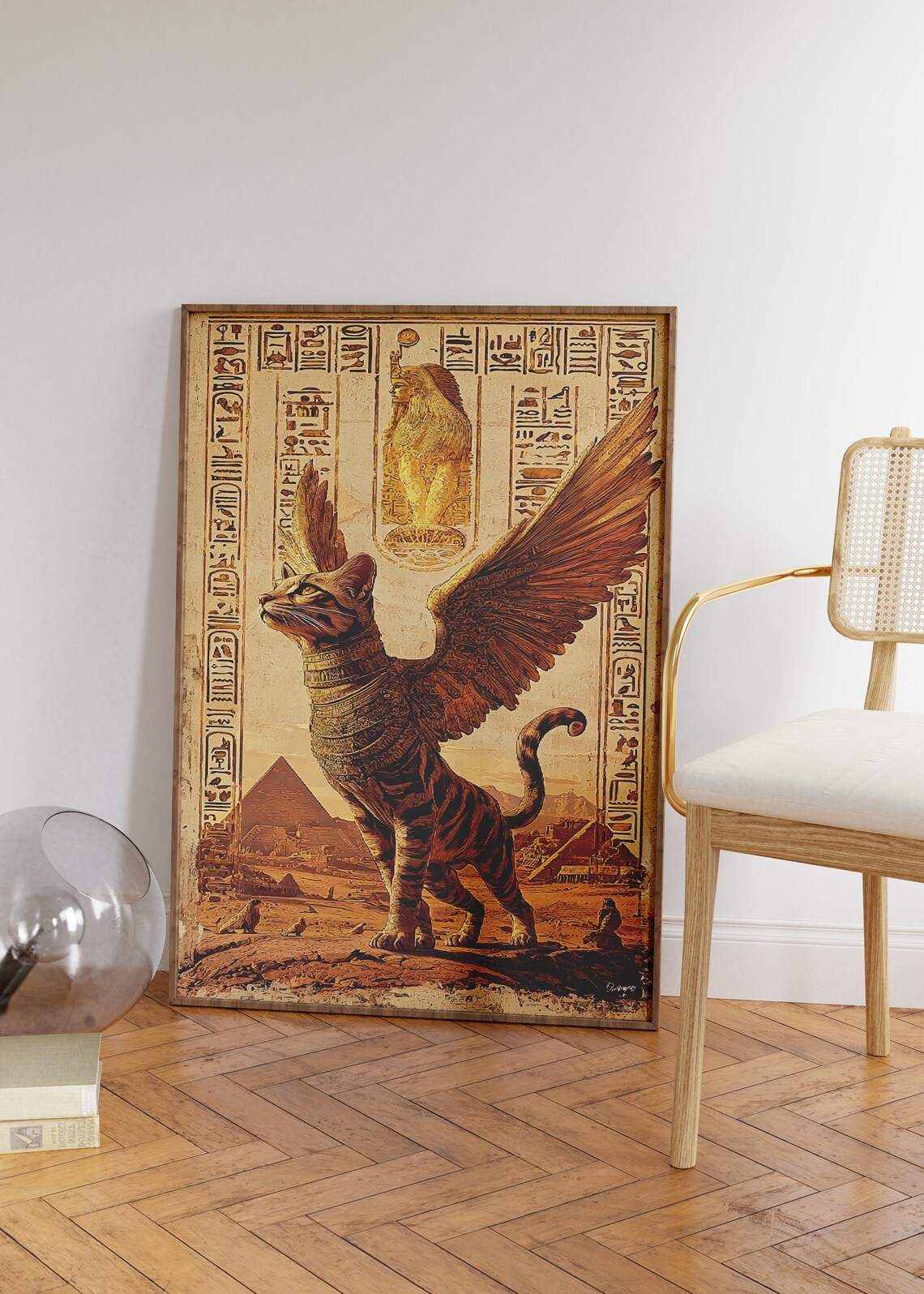 Winged Egyptian Cat Guardian Overlooking the Pyramids Poster - Image 3