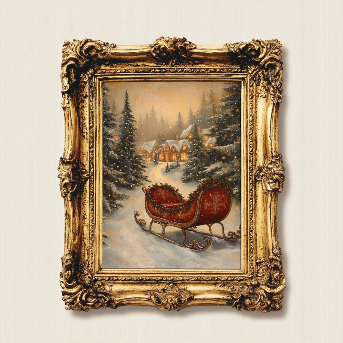 Father Christmas Sleigh Vintage Christmas Art Print - Image 2