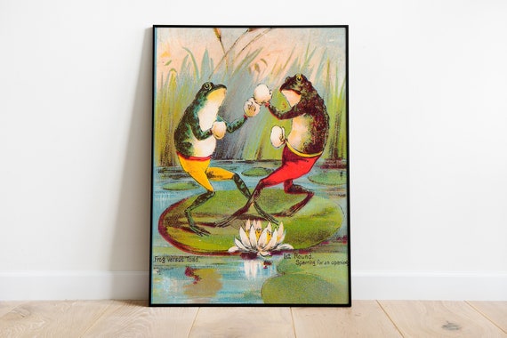Frog Vs Toad Vintage Art Deco Poster Print