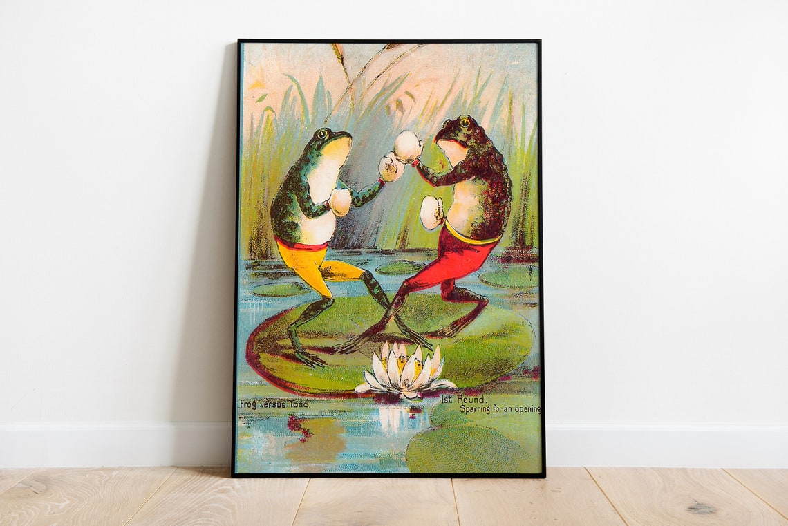 Frog Vs Toad Vintage Art Deco Poster Print