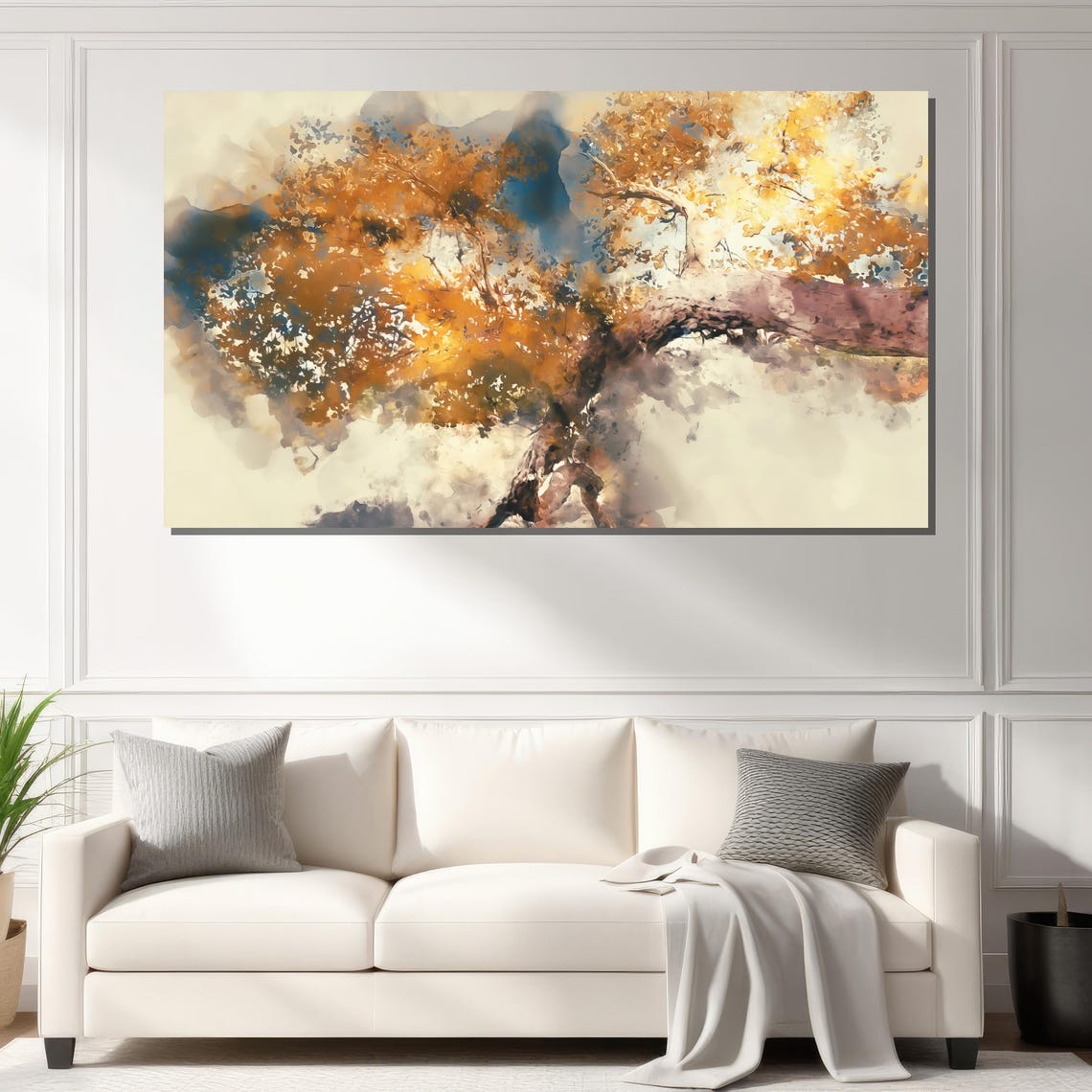 Golden Abstract Tree Wall Art Modern Watercolor Inspired Home Decor - Image 2