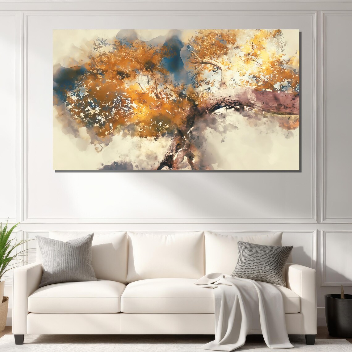 Golden Autumn Tree Watercolor Splashes Abstract Nature Poster - Image 2
