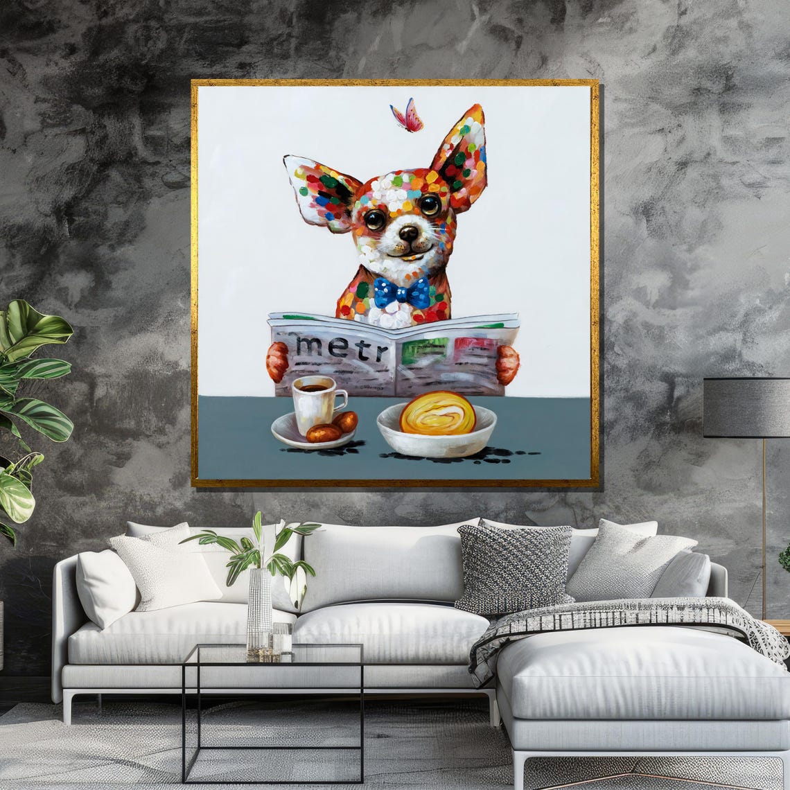 Chihuahua Reading Morning Newspaper Funny Polka Dot Dog Art Poster - Image 6