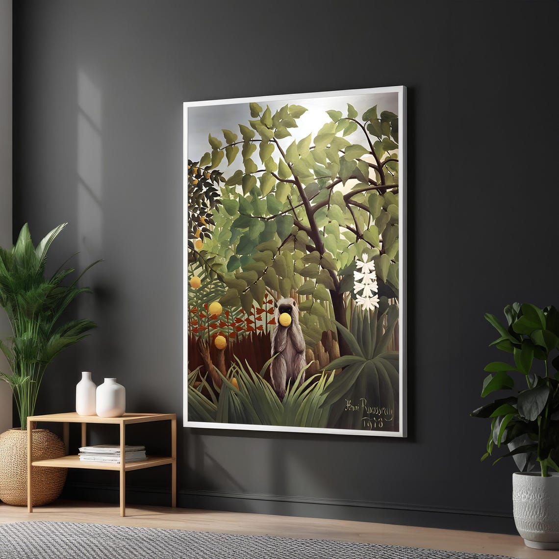 Henri Rousseau Exotic Jungle Monkey Eating Fruit 1910 Art Poster