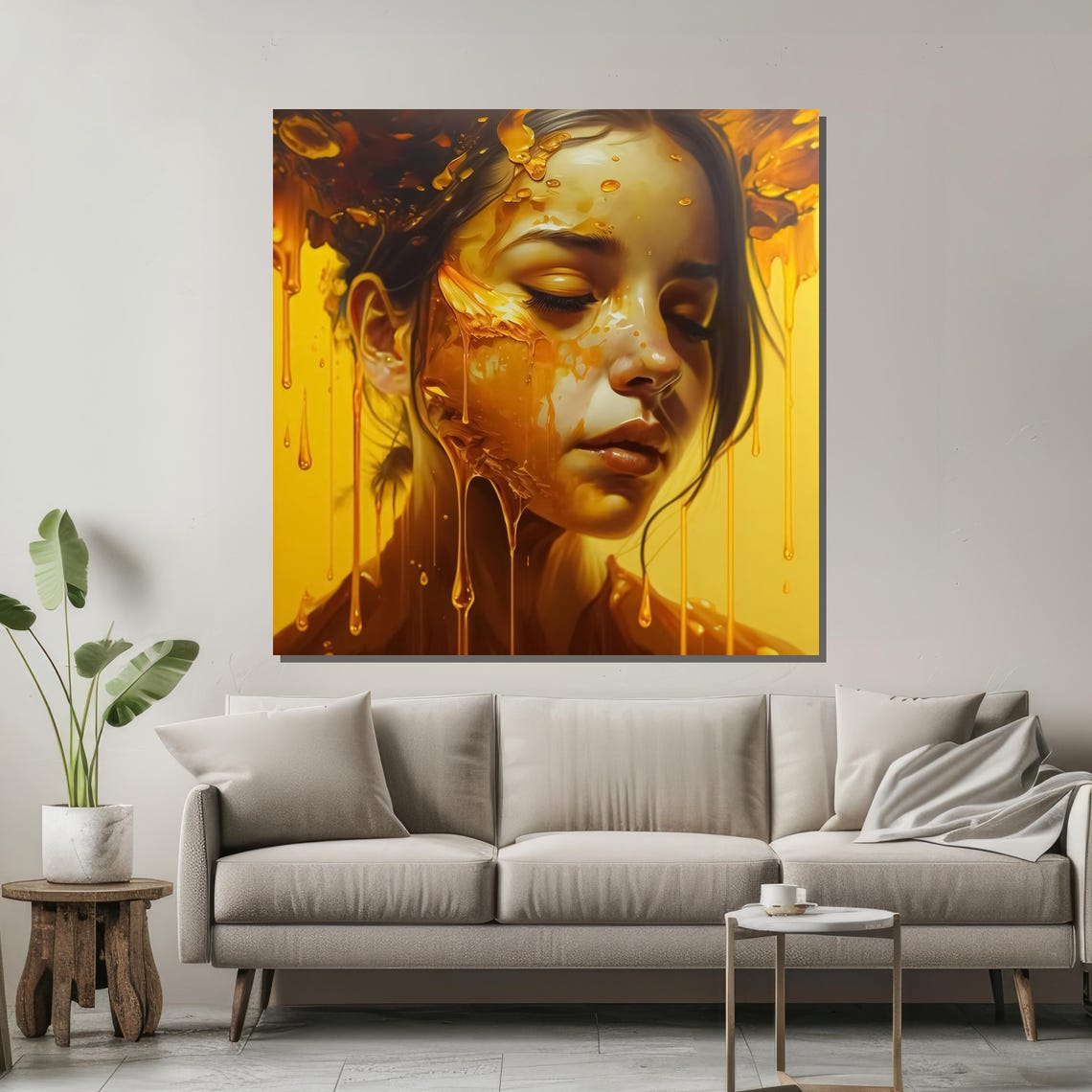 Woman's Face With Dripping Golden Honey Surreal Portrait Art Poster - Image 2