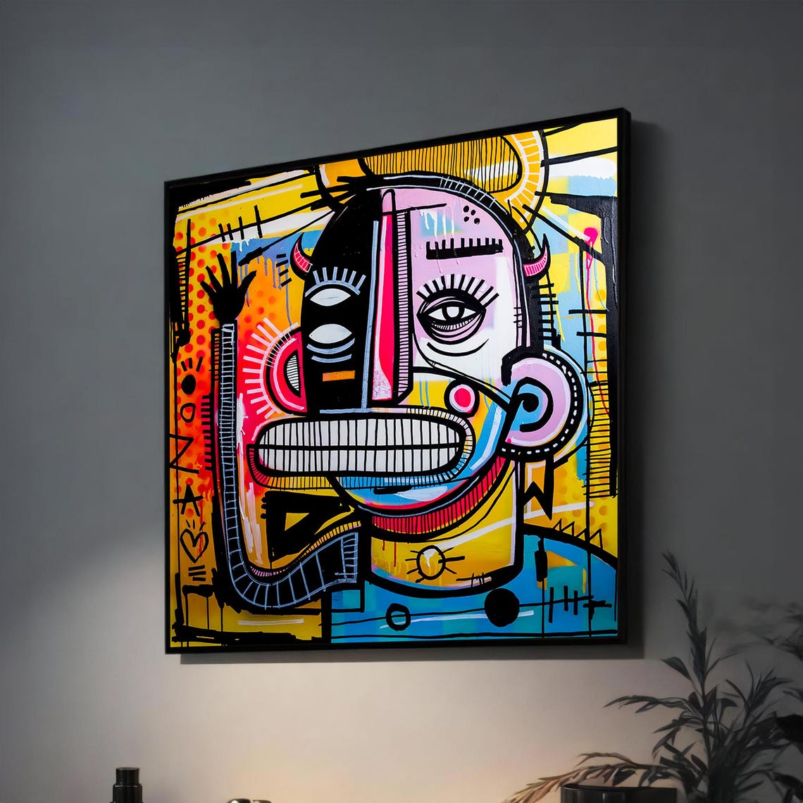 Bold And Vibrant Abstract Face Graffiti For Contemporary Urban Wall Art Lovers