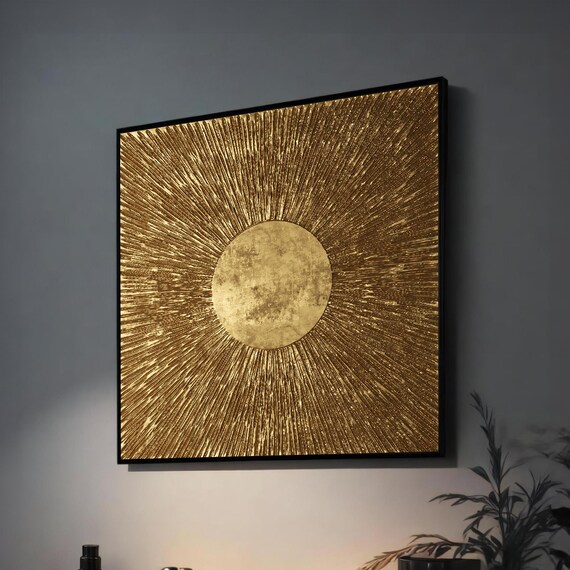 Golden Sunburst Art Radiate Luxury In Your Space With Striking Textured Gold Wall Art For Modern Interiors