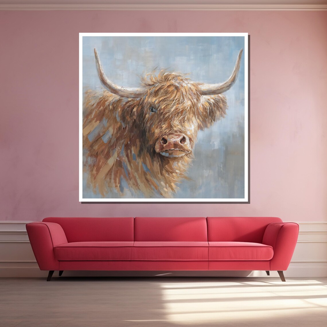 Highland Cow Portrait Rustic Farmhouse Oil Painting Style Poster - Image 3