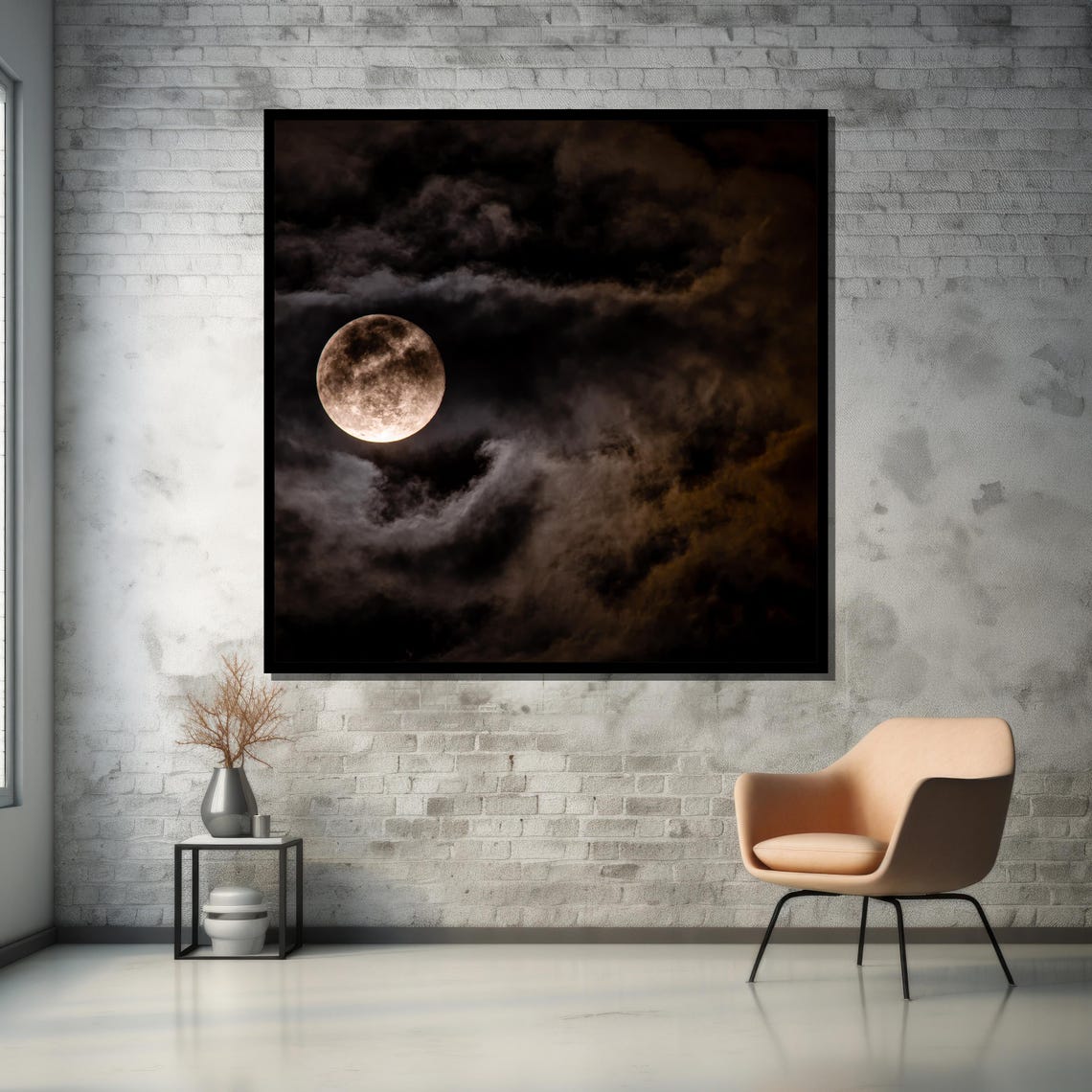 Full Moon Art Mysterious Night Sky Wall Decor Dark And Moody Home Decor For Living Room - Image 5