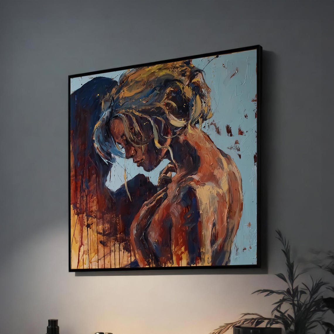 Emotional Woman Bowed Head Warm Tones Poster for Bedroom Decor