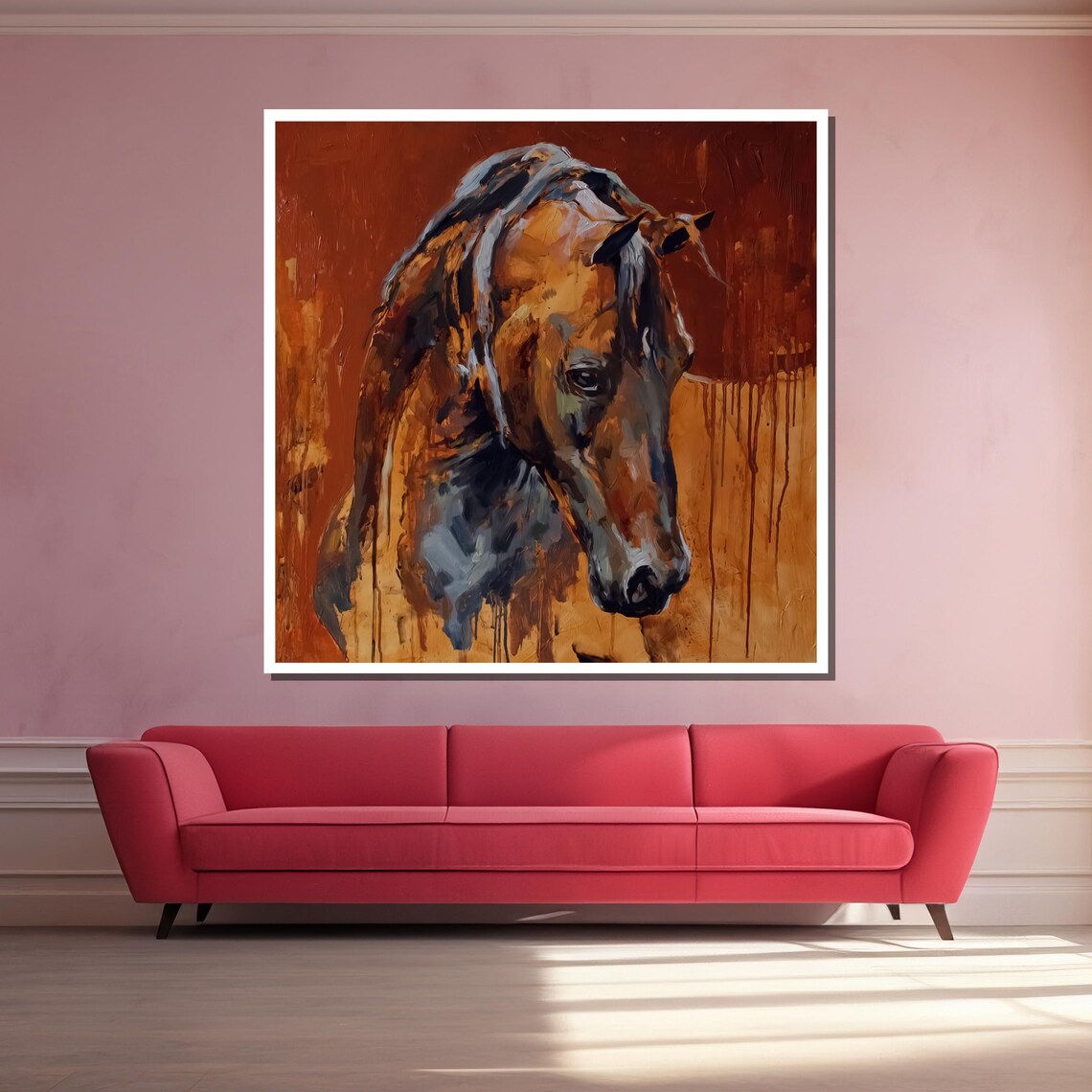 Rustic Burnt Orange Horse Head Abstract Poster for Western Decor - Image 3