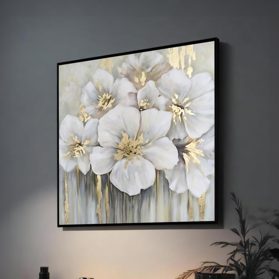 Elegant White Blossoms With Gold Accents Soft Floral Decor Poster