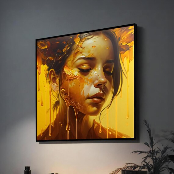 Woman's Face With Dripping Golden Honey Surreal Portrait Art Poster