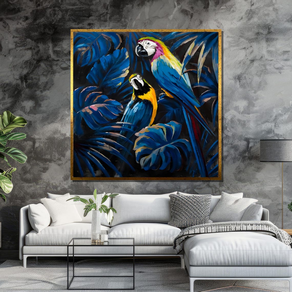 Blue and Yellow Macaw Parrots Tropical Jungle Painting Art Poster - Image 6