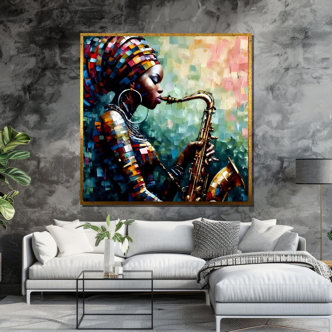 Jazz Woman with Saxophone Colorful Mosaic Poster for Music Room - Image 6