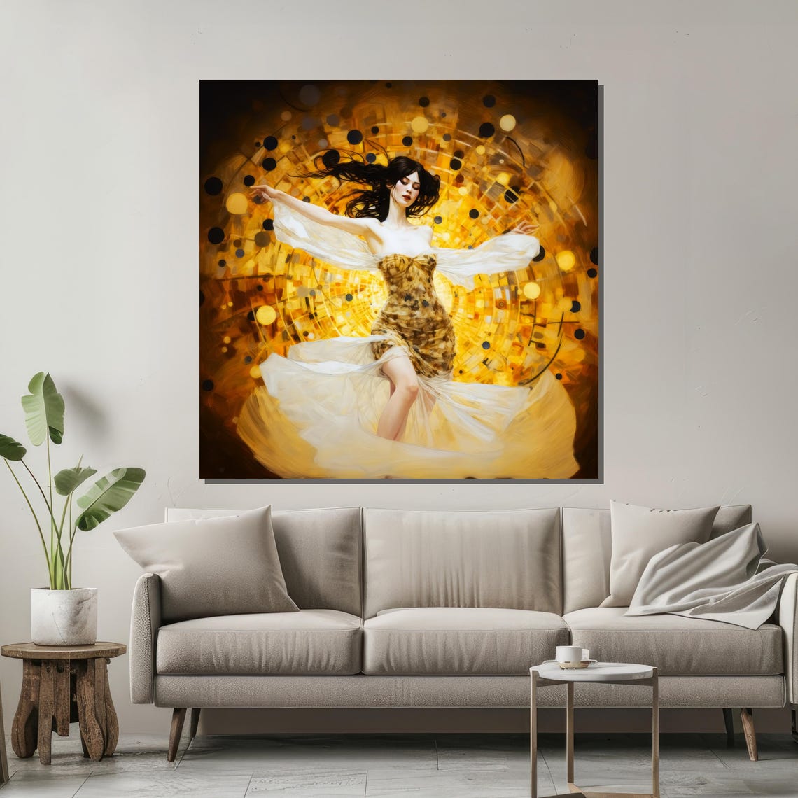 Golden Flowing Dancer Modern Abstract Art Elegant Wall Decor For Living Room Or Office Ready To Hang - Image 2