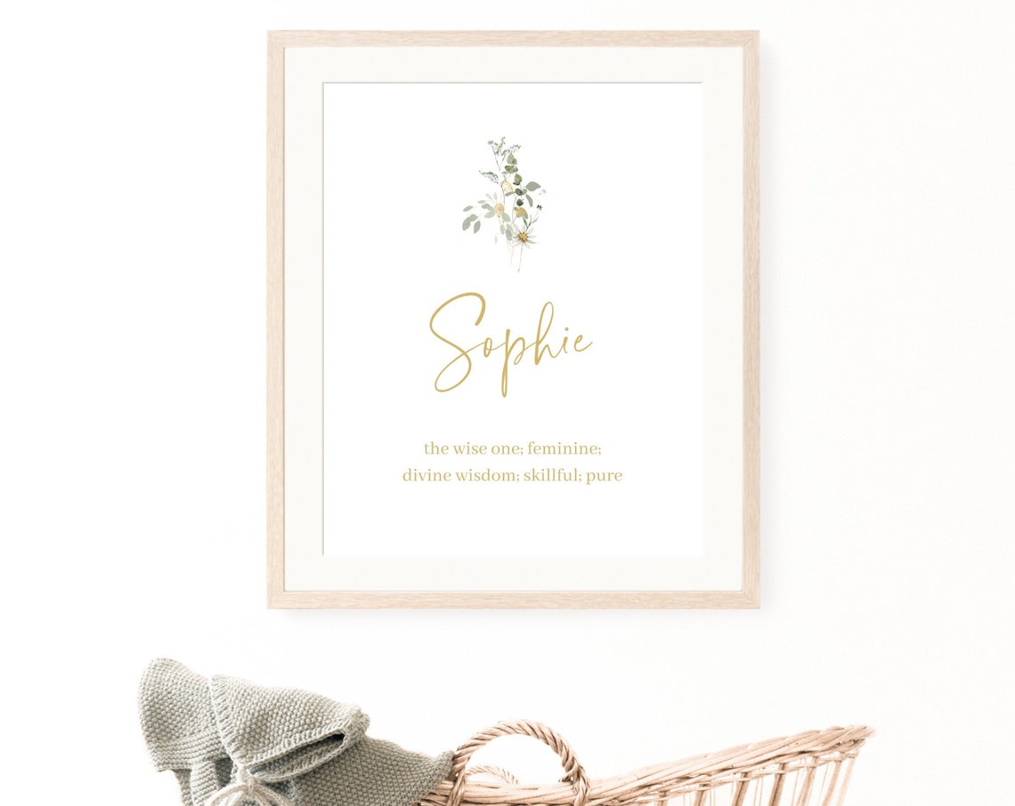 Sophie Name Meaning The Wise One Botanical Nursery Gift Print