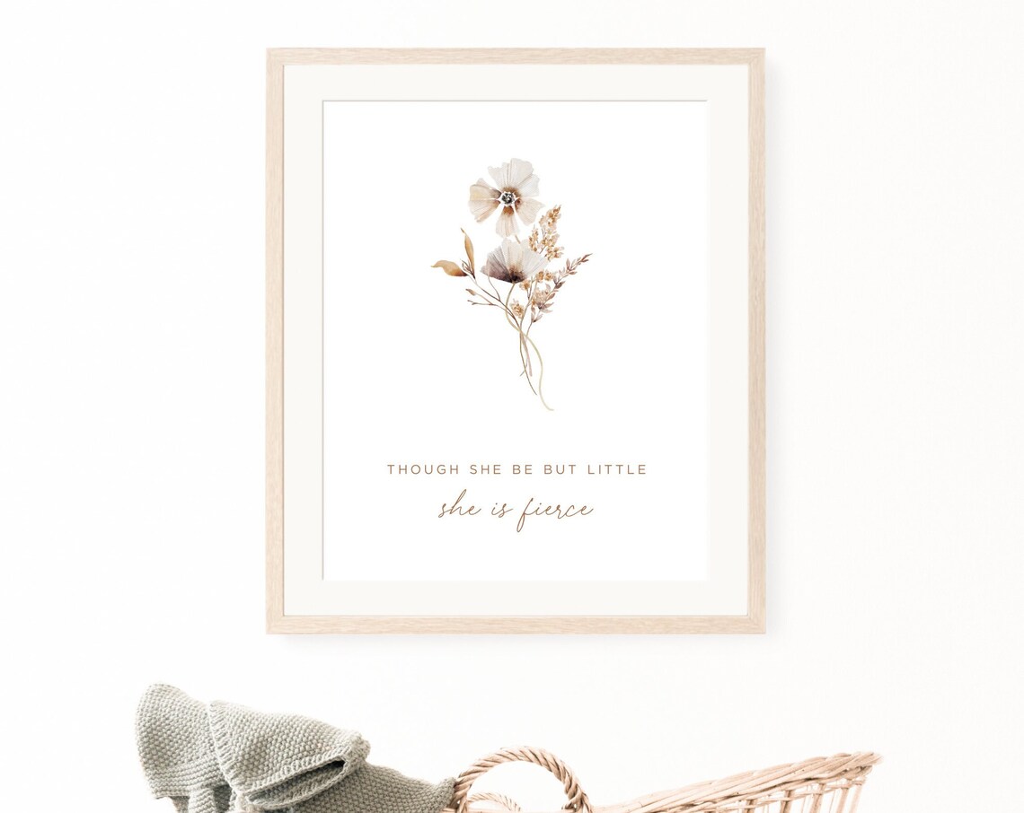 Inspiring She Is Fierce Wildflower Quote Girl Nursery Wall Print