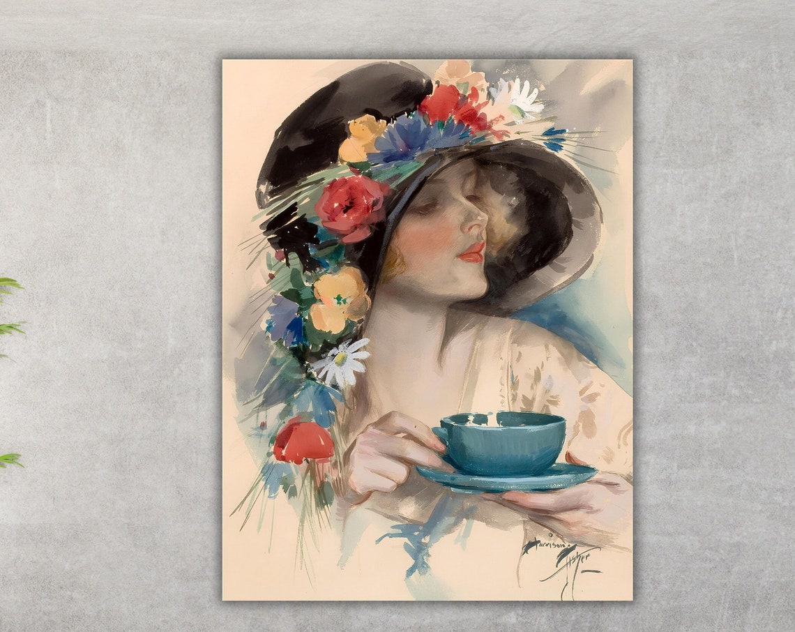 Harrison Fisher Afternoon Tea Elegant Lady Portrait Vintage Poster