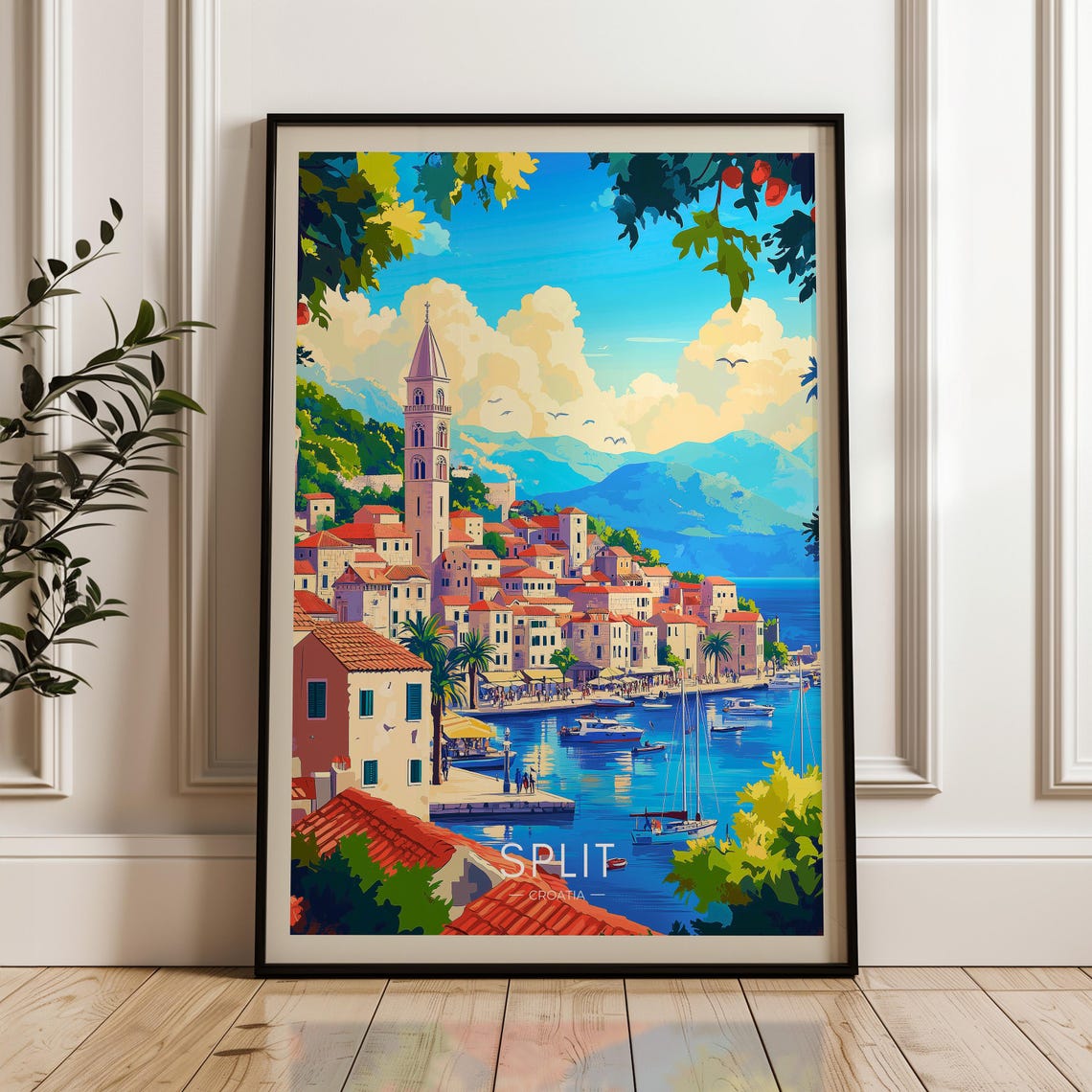 Split Croatia Old Town Harbor Bell Tower Boats Travel Poster