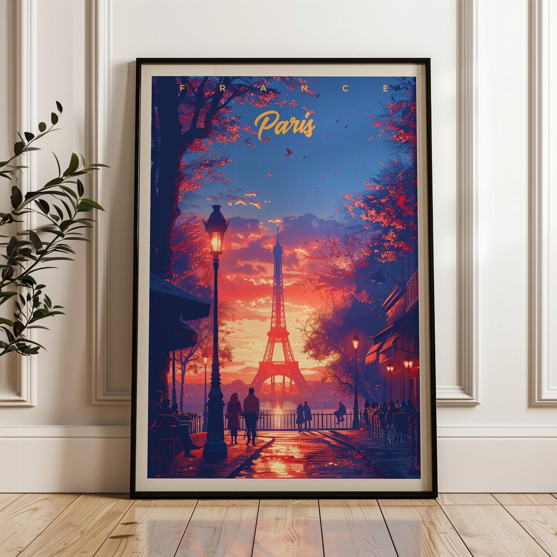 Paris Travel Poster, France Eiffel Tower Wall Art Print