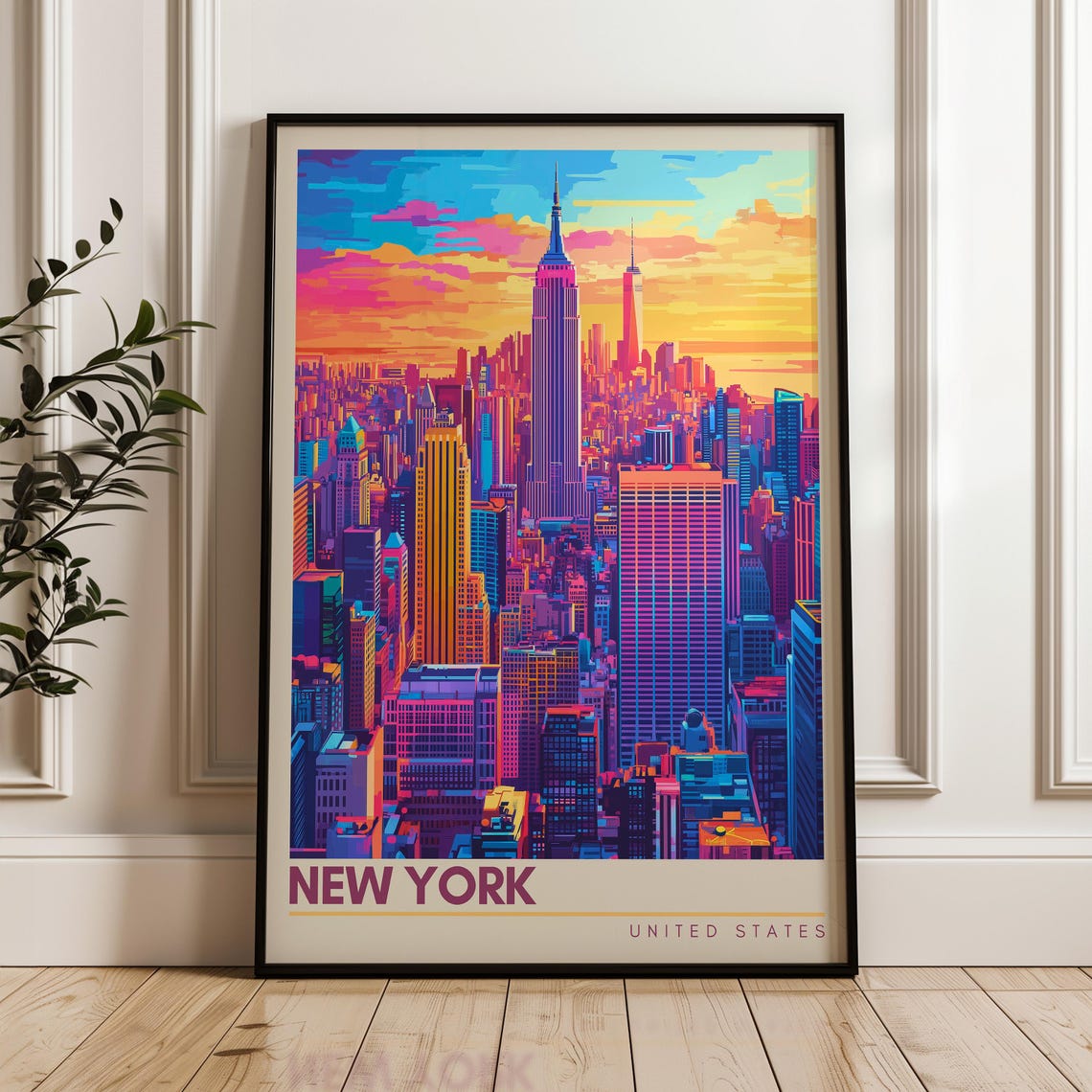 New York City Manhattan Sunset Empire State Skyline Urban Poster