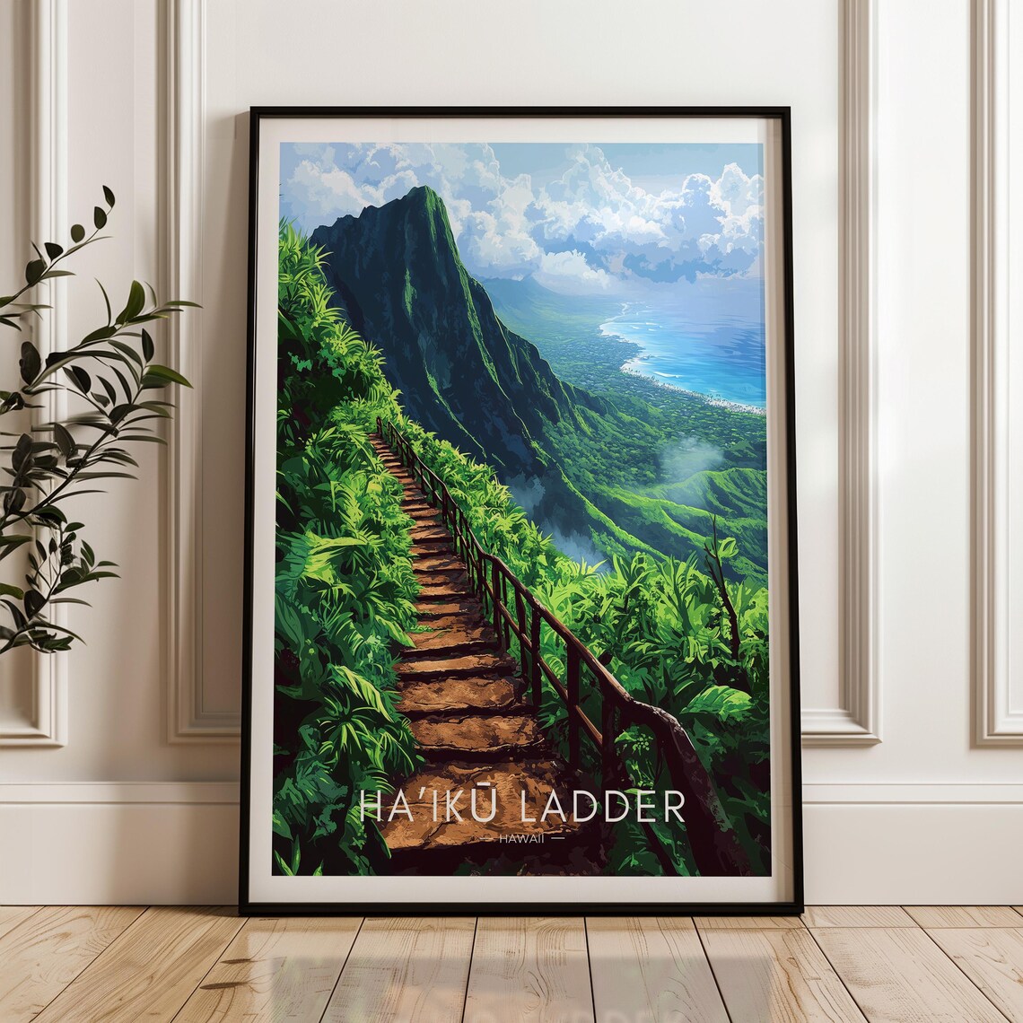Hawaii Oahu Stairway To Heaven Travel Poster, USA Art