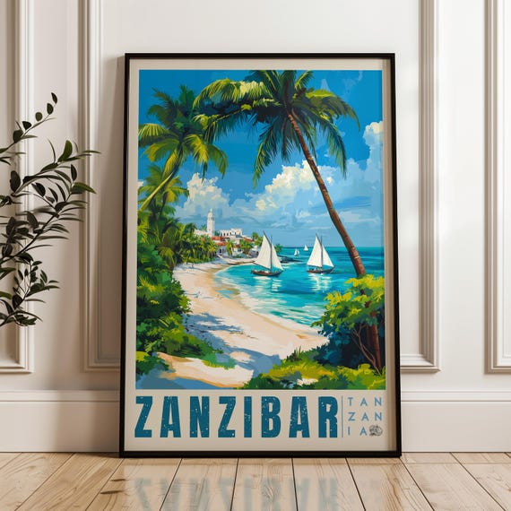 Zanzibar Island Travel Poster, Stone Town Illustration