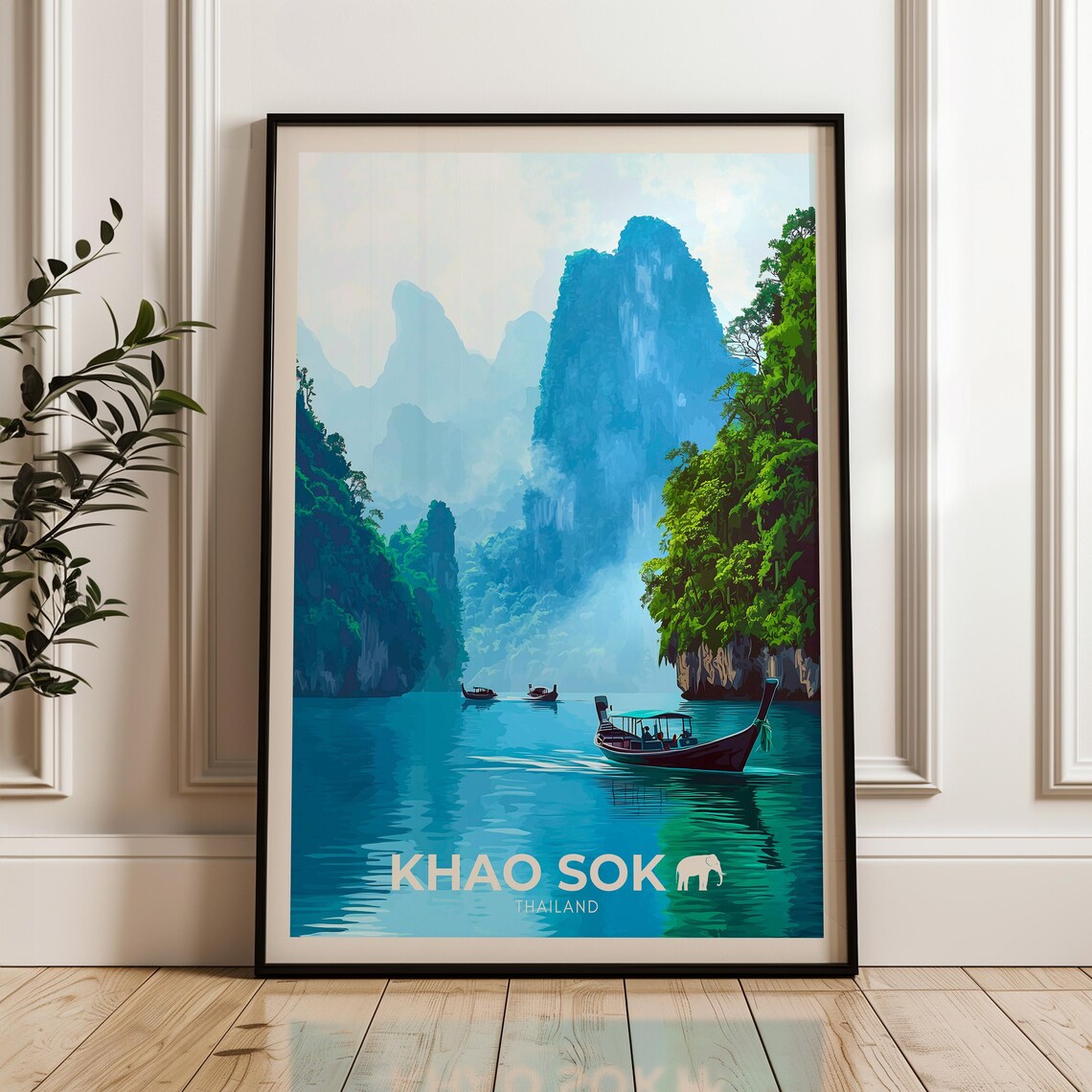 Khao Sok Thailand Longtail Boat Limestone Lake Travel Poster