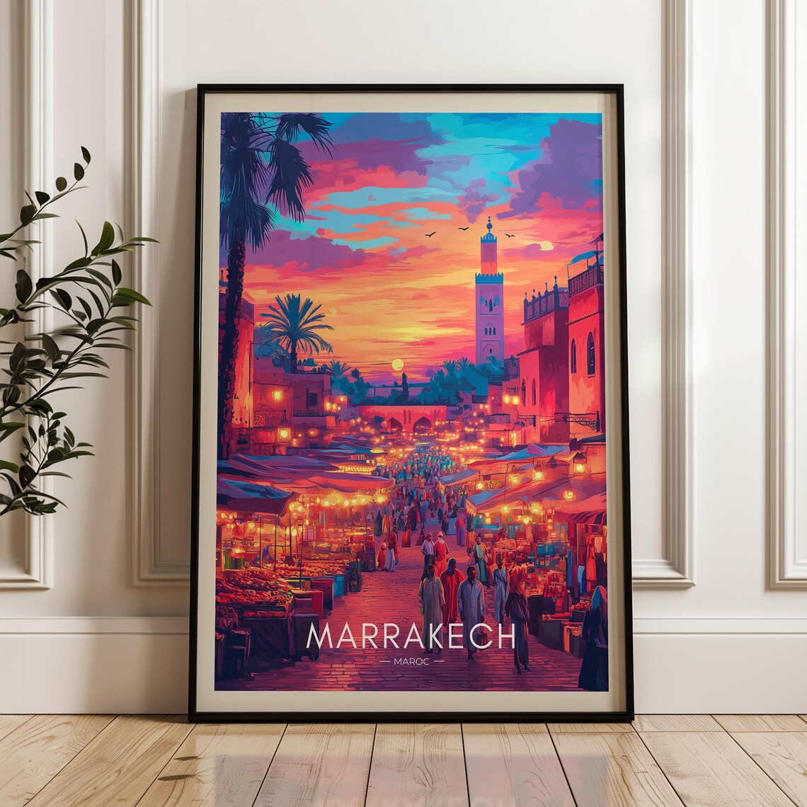 Marrakesh Morocco Travel Poster, Medina Illustration