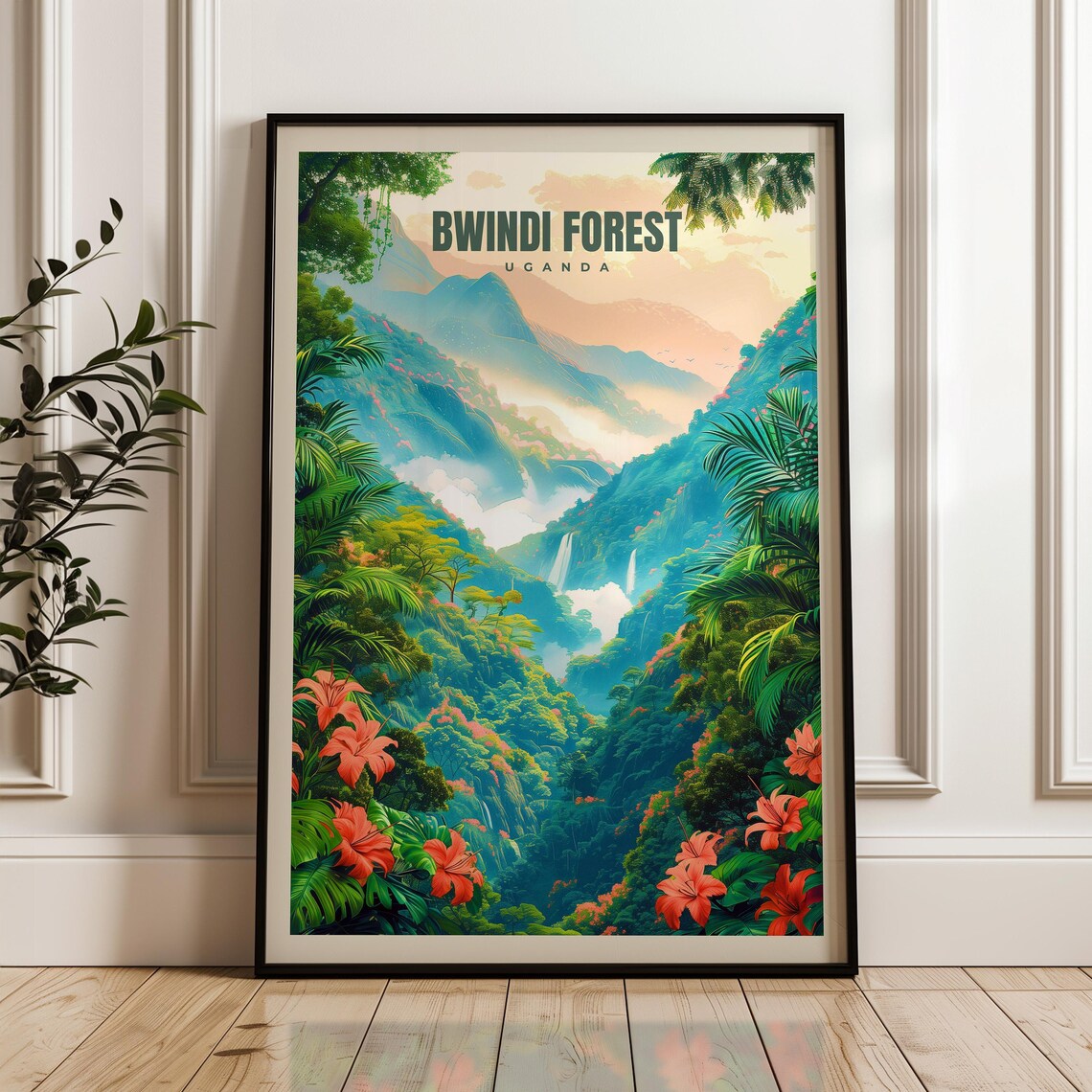 Bwindi Forest Uganda Travel Poster, Vibrant Landscape