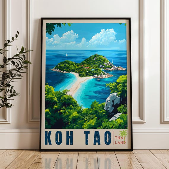 Koh Tao Travel Poster, Thailand Illustration
