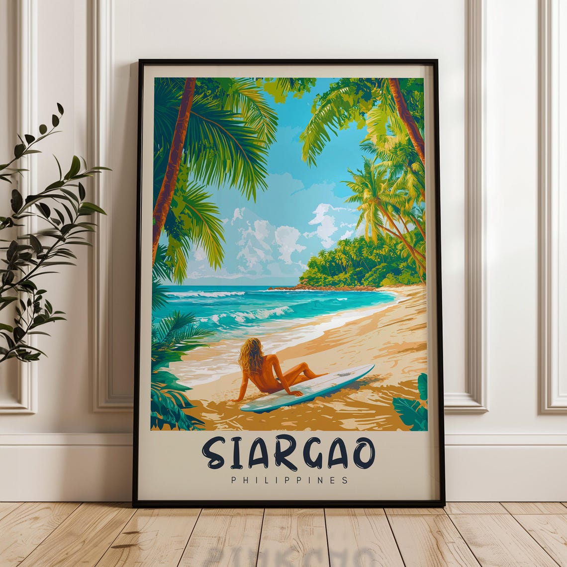 Siargao Philippines Surfer Beach Palm Tropical Travel Poster