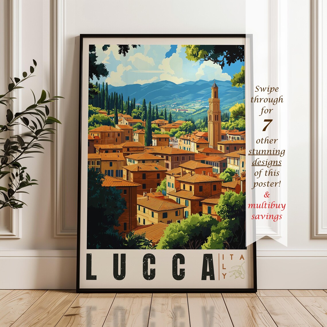 Lucca Italy Tuscan Old Town Bell Tower Village Travel Poster